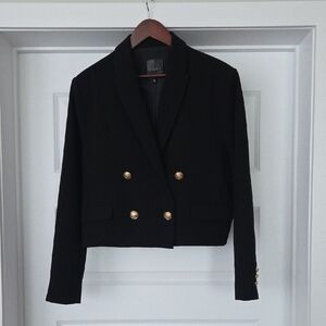 NWOT Dynamite Cropped Black Double Breasted Blazer with Gold Buttons, Size L